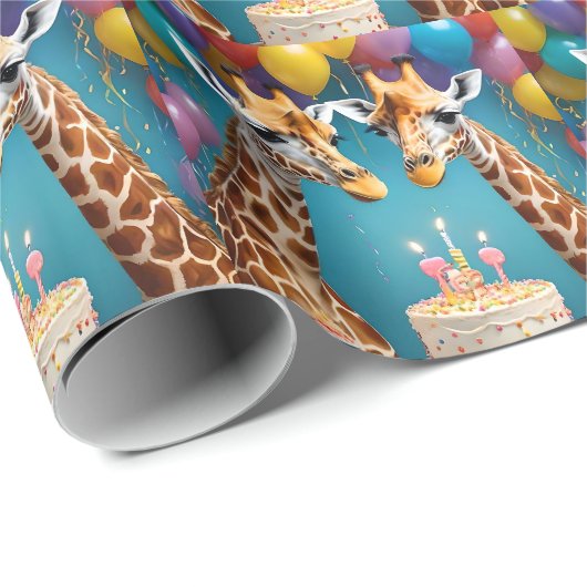 **"Lange feesten: een Giraffe verjaardagsbash"** Cadeaupapier (Rol Hoek)