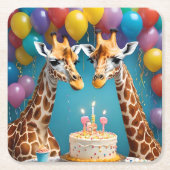 **"Lange feesten: een Giraffe verjaardagsbash"** Kartonnen Onderzetters (Voorkant)