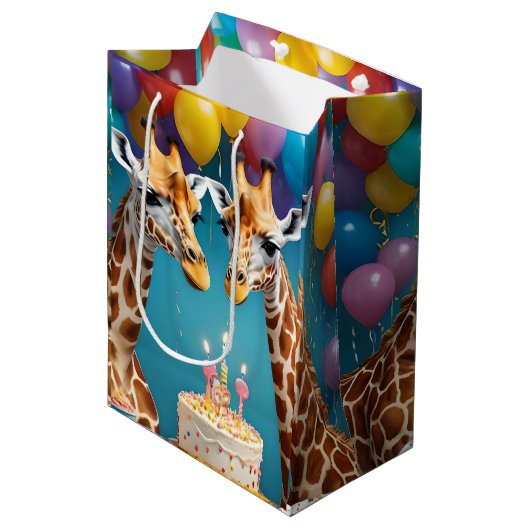**"Lange feesten: een Giraffe verjaardagsbash"** Medium Cadeauzakje (Voorkant Gekanteld)
