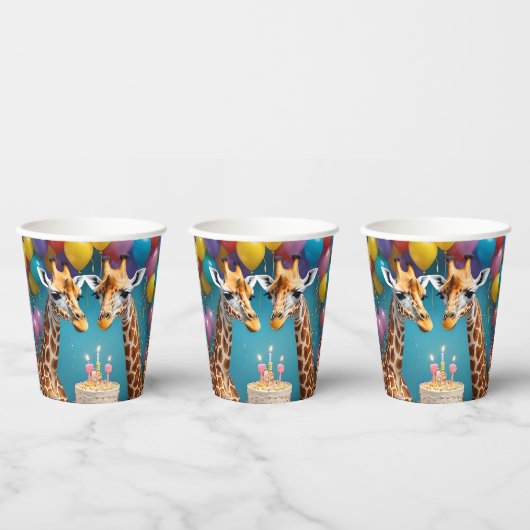 **"Lange feesten: een Giraffe verjaardagsbash"** Papieren Bekers (Multi)