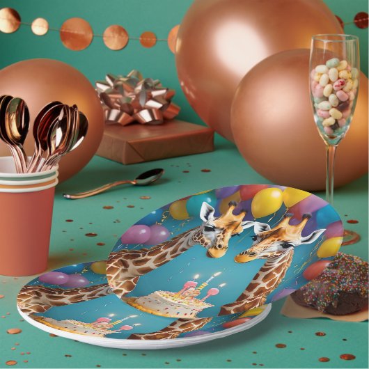 **"Lange feesten: een Giraffe verjaardagsbash"** Papieren Bordje (Multi)