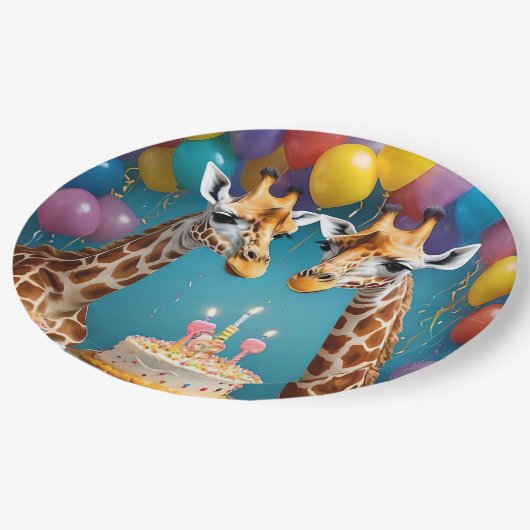 **"Lange feesten: een Giraffe verjaardagsbash"** Papieren Bordje (Gekanteld)