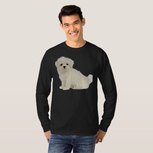 Lange gecoate witte pup maltese hond poedel shih t t-shirt (Voorkant volledig)