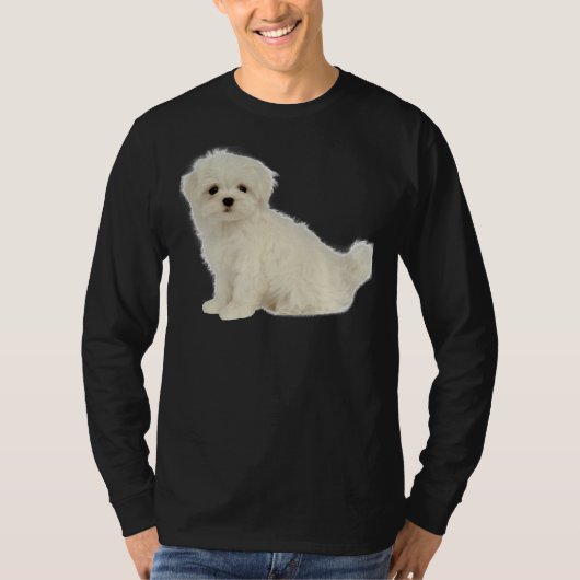 Lange gecoate witte pup maltese hond poedel shih t t-shirt (Voorkant)
