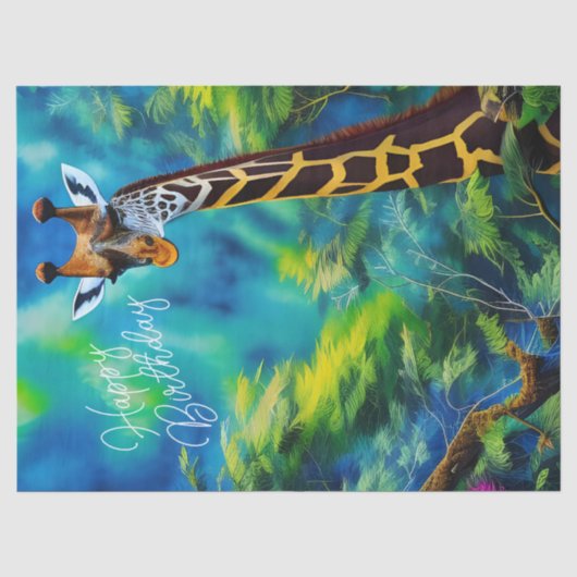 Lange Giraffe in de bomen Verjaardag Tissuepapier (Voorkant)
