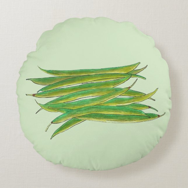 Lange groene bonen Groentetuin Groenten Groenten G Rond Kussen (Voorkant)