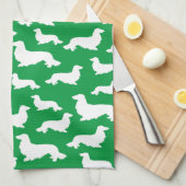 Lange Haar Dachshund Groene Keukenhanddoek (Quarter Fold)