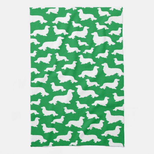 Lange Haar Dachshund Groene Keukenhanddoek (Verticaal)