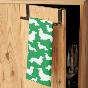 Lange Haar Dachshund Groene Keukenhanddoek