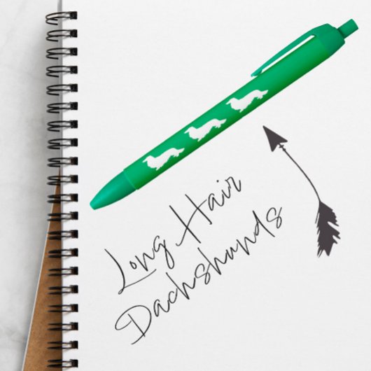Lange Haar Dachshund Ink Pen Groen