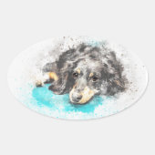 Lange Haar Dachshund Ovale Stickers (Voorkant)