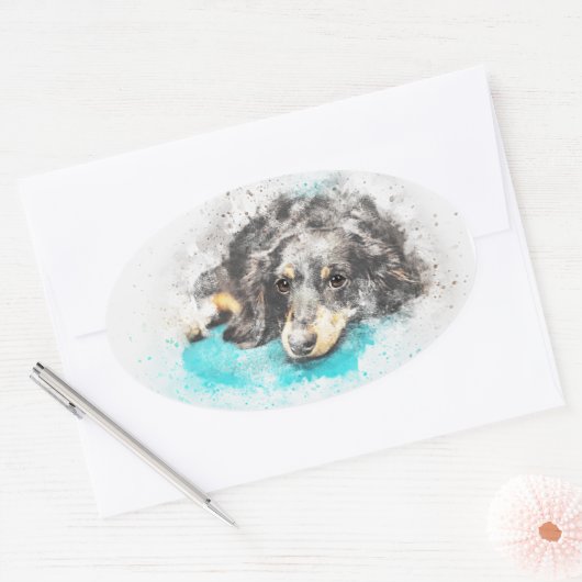 Lange Haar Dachshund Ovale Stickers (Envelop)