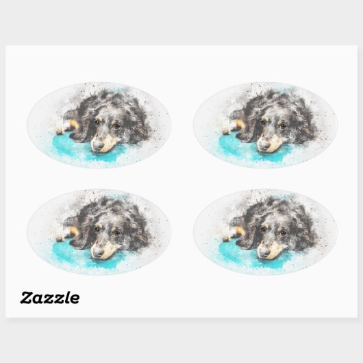 Lange Haar Dachshund Ovale Stickers (Vel)