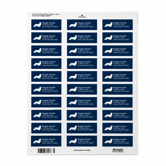 Lange Haar Teckel Marine Wit Adres Label (Full Sheet)