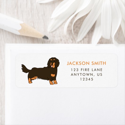 Lange-haire Dachshund Return Address Label (Insitu)