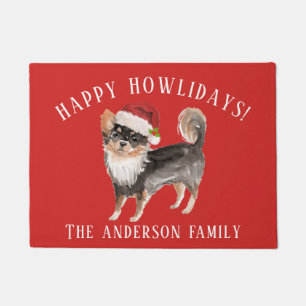 Lange Haired Chihuahua Gelukkige Kerstmis Deurmat