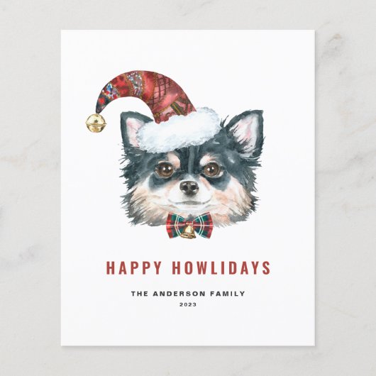 Lange Haired Chihuahua Happy Howlidays Kaart (Voorkant)