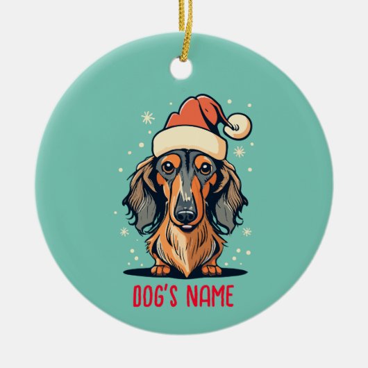 Lange Haired Dachshund Dog gepersonaliseerd Orname Keramisch Ornament (Voorkant)