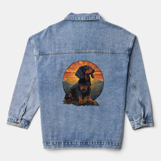 Lange Haired Dachshund huisdier lover retro Denim Jacket (Achterkant)