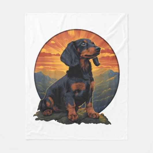 Lange Haired Dachshund huisdier lover retro Fleece Deken (Voorkant)