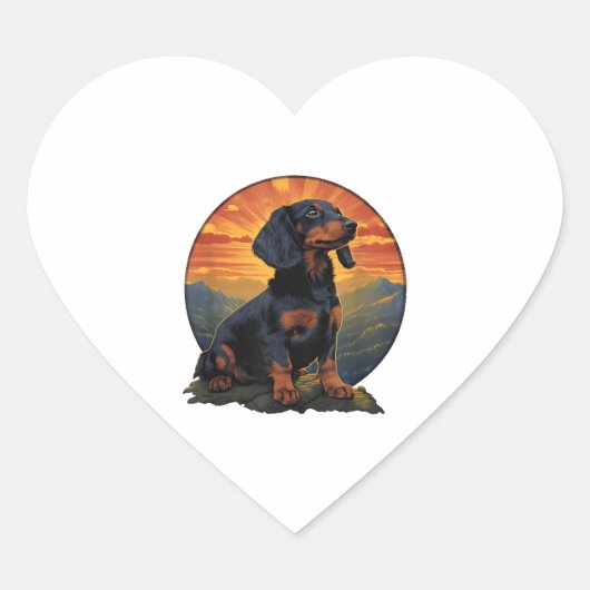 Lange Haired Dachshund huisdier lover retro  Hart Sticker (Voorkant)