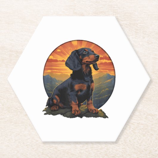 Lange Haired Dachshund huisdier lover retro Kartonnen Onderzetters (Voorkant)