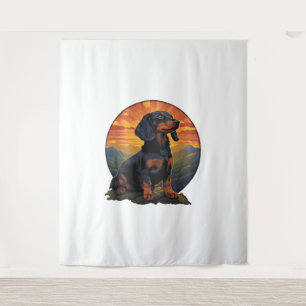 Lange Haired Dachshund huisdier lover retro  Wandkleed