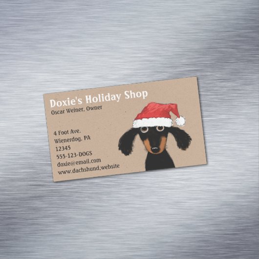 Lange Haired Dachshund Puppy in Santa Clause Pet Visitekaartje Magneet (Voorbeeld)