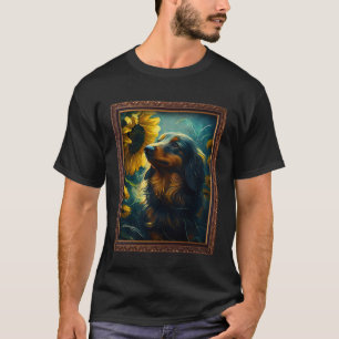 Lange Haired Doxie Dachshund Schilderen Zonnebloem T-shirt