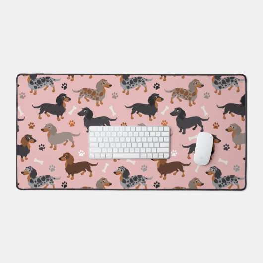 Lange harige Dachshund Paws en Botten Patroon Bureaumat (Keyboard & Muis)
