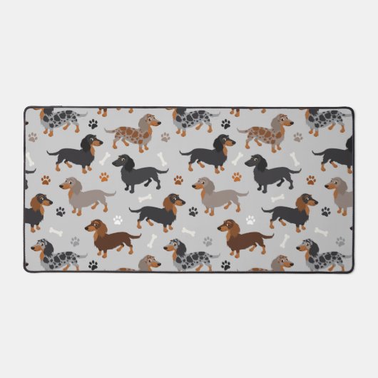 Lange harige Dachshund Paws en Botten Patroon Bureaumat (Voorkant)