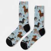 Lange harige Dachshund Paws en Botten Patroon Sokk Sokken (Links)