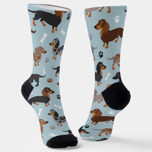Lange harige Dachshund Paws en Botten Patroon Sokk Sokken (Gebogen)
