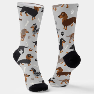 Lange harige Dachshund Paws en Botten Patroon Sokk Sokken
