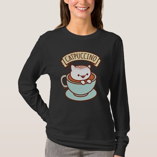 Lange hoes van T-Shirt voor dames - "CATPUCCINO" (Voorkant)
