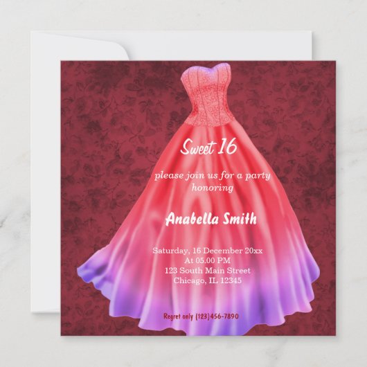 Lange jurk Sweet 16 (Rood) Kaart (Voorkant)