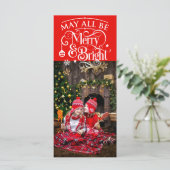 Lange kerstfotokaart rood thema (Staand voorkant)