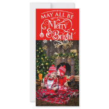 Lange kerstfotokaart rood thema