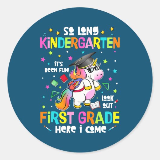 Lange Kindergarten 1ste graad hier kom ik Ronde Sticker (Voorkant)