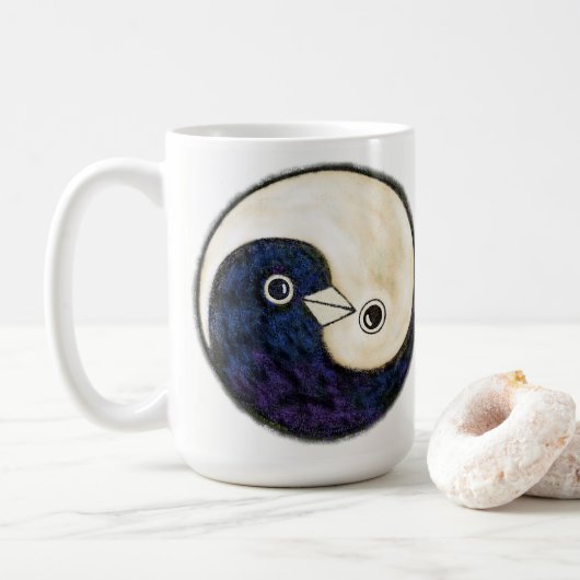 Lange koffie mok met Yin Yang duifjes van rust (Met donut)