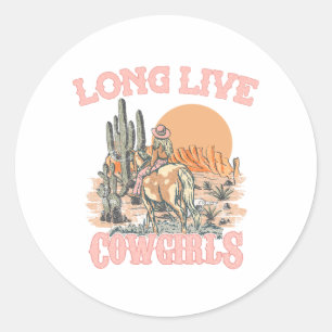 Lange levende cowgirl - Western Cowgirl Ronde Sticker