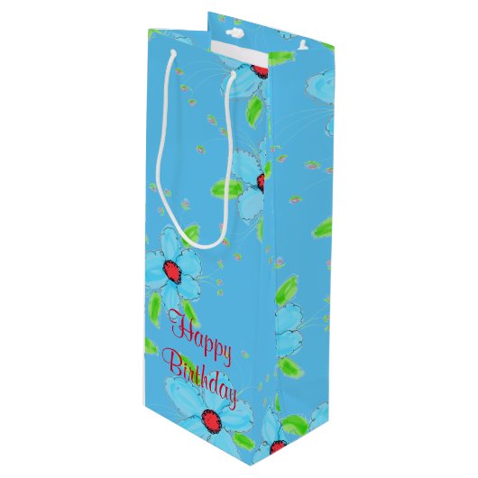 Lange magere geschenktas in blauw voor wijn wijn cadeautas (Voorkant Gekanteld)