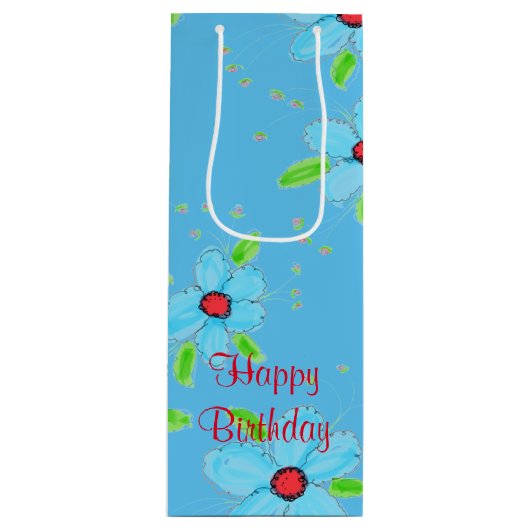 Lange magere geschenktas in blauw voor wijn wijn cadeautas (Voorkant)