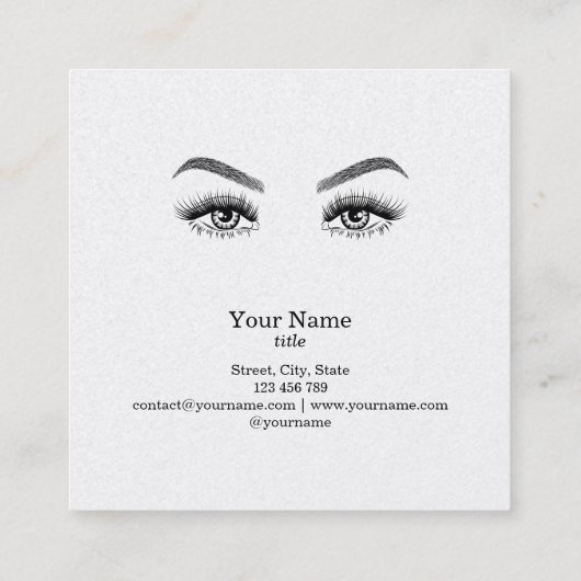 Lange mooie Lashes Eyes en Brows Hand getekend Vierkante Visitekaartje (Achterkant)