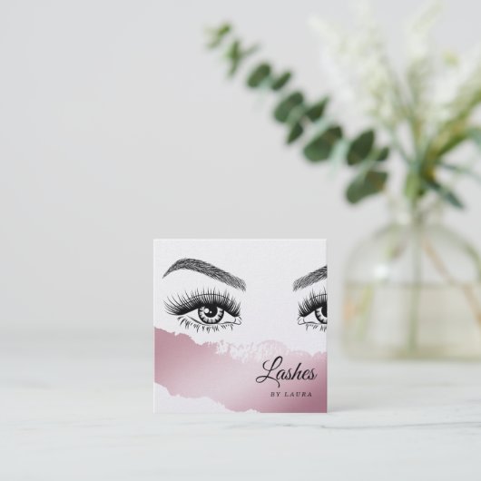 Lange mooie Lashes Eyes en Brows Hand getekend Vierkante Visitekaartje (Staand voorkant)