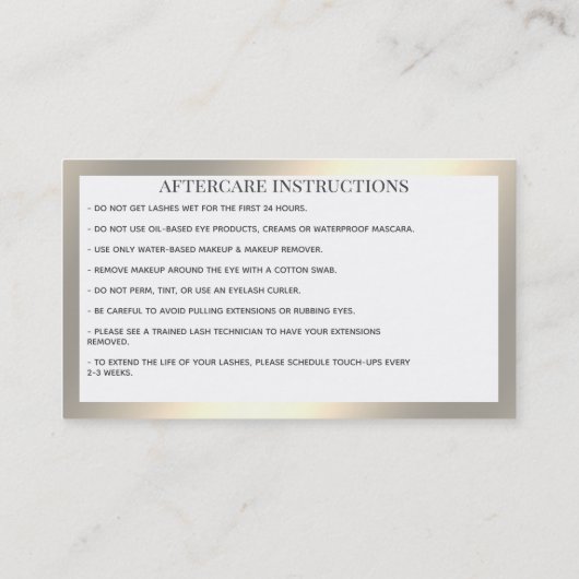 Lange mooie wimpers extensie nazorg visitekaartje (Achterkant)