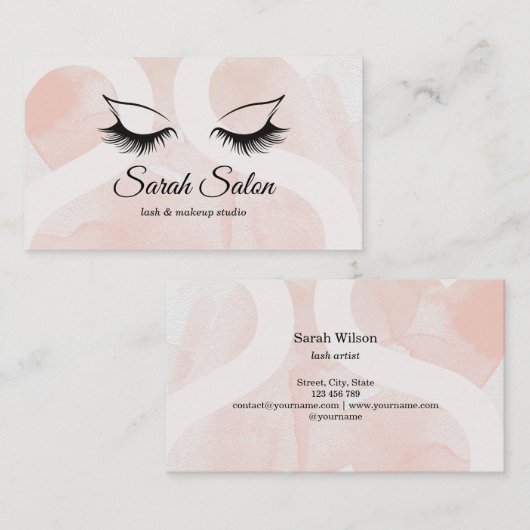 Lange mooie wimpers stoffig roze zwart script visitekaartje (Voorkant / Achterkant)