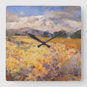 Lange Peak Colorado Waterverf Landscape Summer Vierkante Klok