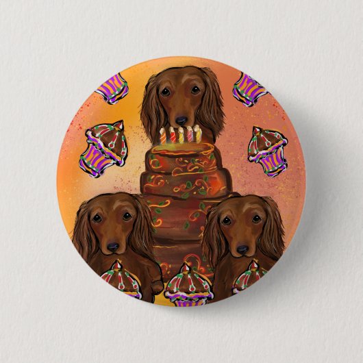 Lange Rode Dachshunds Ronde Button 5,7 Cm (Voorkant)