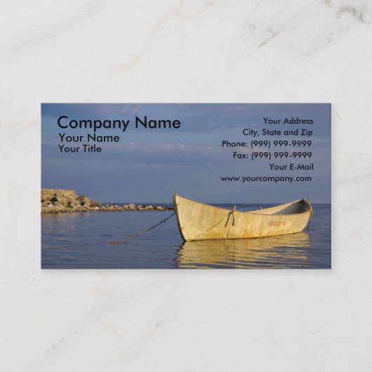 Lange roeiboot bij zonsondergang visitekaartje (Voorkant)